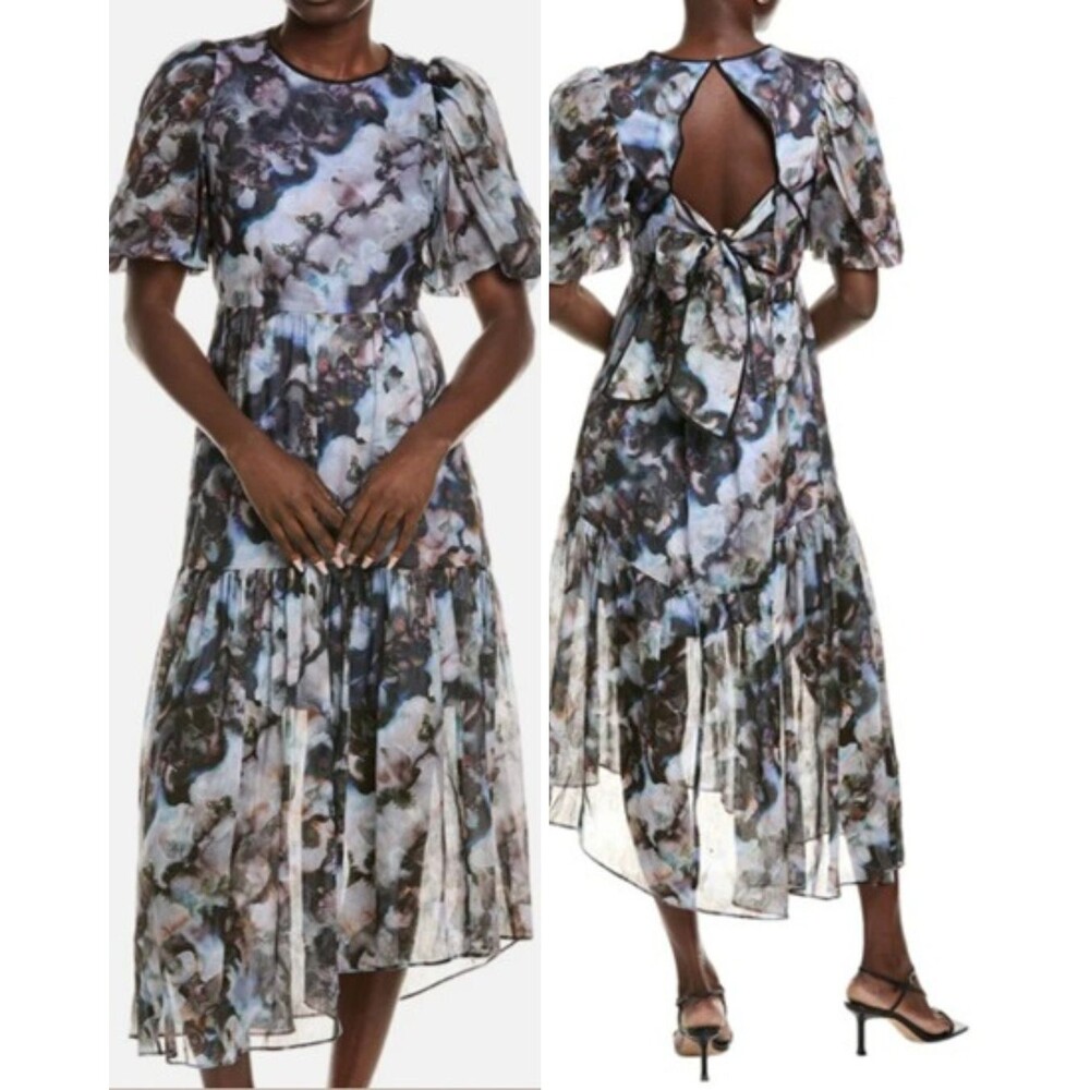 Marie Oliver NWT Mags Dress Geode Open Back w/ Bow Asymmetrical Hem Large